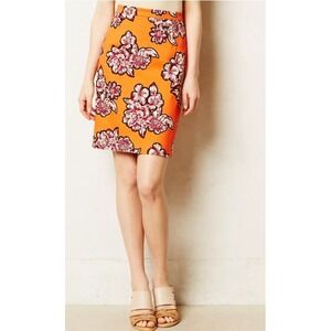 Maeve Anthropologie Floral Salinas Pencil Skirt Womens 4 Orange Stretch Spring